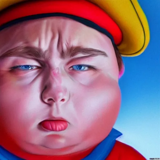 Image similar to Hyperrealistic Eric Cartman from South Park, realistic, colorful, HDR, hyper realism, pores visible, slightly gross, highly detailed