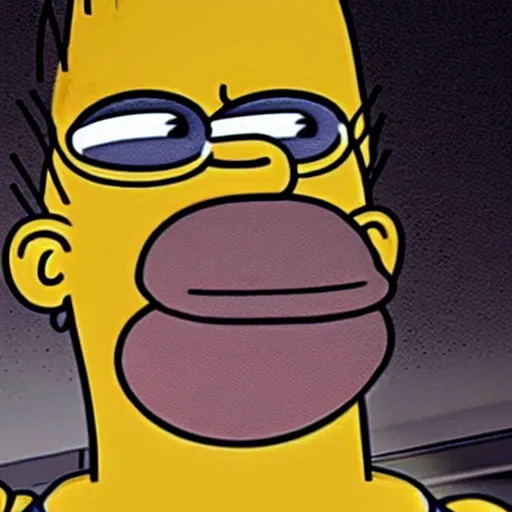Prompt: a close - up of homer simpson's face in outlast
