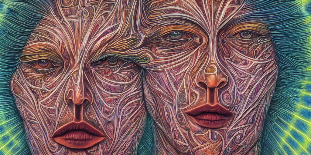 Prompt: a surreal man with his third eye opening by alex grey