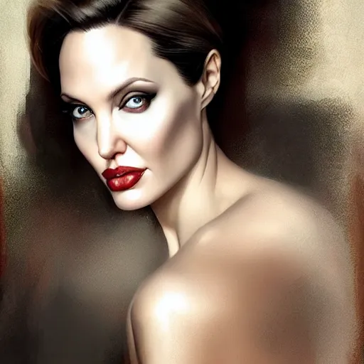 Prompt: a portrait of angelina jolie by charlie bowater and anna dittmann and gil elvgren.
