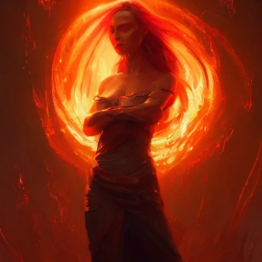 Image similar to a beautiful portrait of a flame goddess by by Greg Rutkowski and Raymond Swanland, Trending on Artstation, Flaming Background, ultra realistic digital art