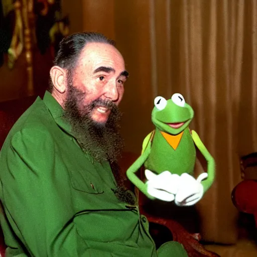 Image similar to fidel castro meeting kermit the frog, 3 5 mm