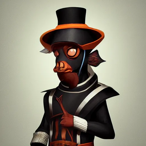 Image similar to anthropomorphic jackrayharengon with black skin, wearing stylized monk robes and a wide brimmed hat, digital art featured on artstation