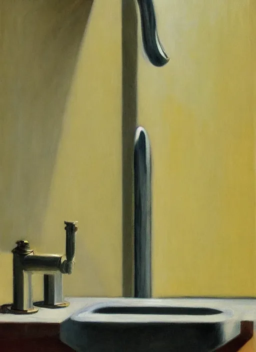 Image similar to water faucet dripping Edward Hopper, highly detailed