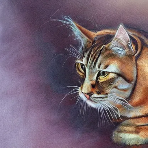 Prompt: a godlike cat and the human race praying him. highly detailed. Award winner. Beautiful paint.