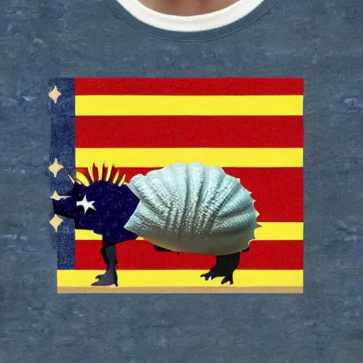 Prompt: t-shirt design, armadillo patriot potus, modern art placed in a large living room, superrealism 3d 8k resolution