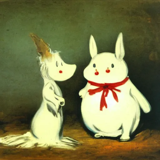 Prompt: by francisco goya, moomin, oil painting