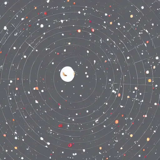 Prompt: a grey dark planet in space surrounded by thousands of satellites, many satellites, many moons, art style