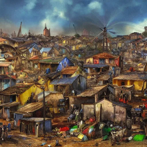 Image similar to jean francois milletas slum neighborhood on lord of the ring, justify content center, masterpiece content, incrinate contents detail, rgb color