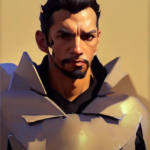 Prompt: Greg Manchess portrait painting of Julian Alfred Pankratz Vicomte de Lettenhove as Overwatch character, medium shot, asymmetrical, profile picture, Organic Painting, sunny day, Matte Painting, bold shapes, hard edges, street art, trending on artstation, by Huang Guangjian and Gil Elvgren and Sachin Teng