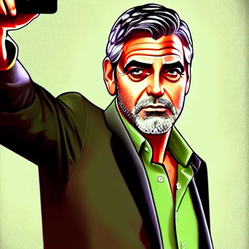 Image similar to george clooney in gta v illustrated by stephen bliss