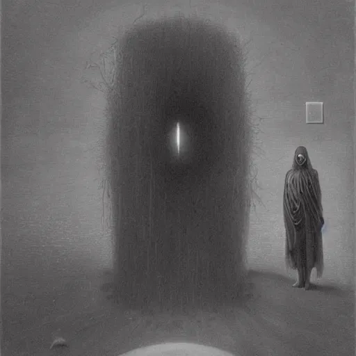 Image similar to The Collector by Zdzisław Beksiński.