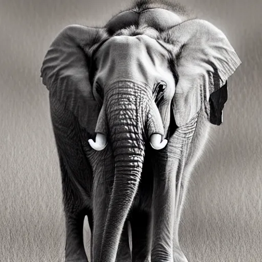 Image similar to a feline cat - elephant - hybrid with a trunk, animal photography