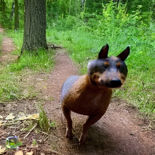 Prompt: trailcam footage of a sausage