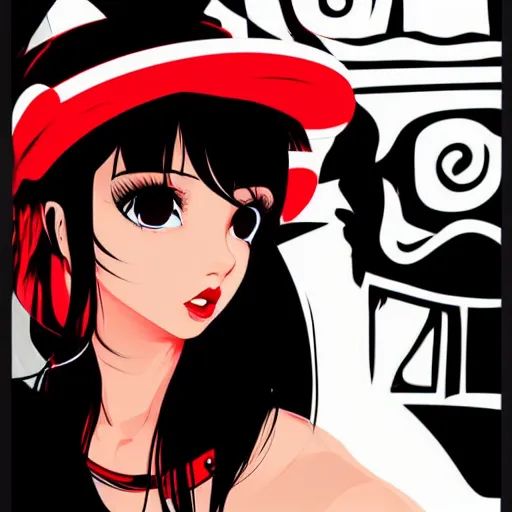 Image similar to a woman with black hair and a red and white background, vector art by Ilya Kuvshinov, featured on deviantart, shock art, ilya kuvshinov, official art, anime