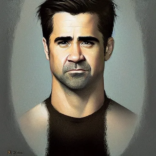 Image similar to “Portrait of Colin Farrell by Greg Rutkowski, young, attractive, highly detailed portrait, scifi, digital painting, artstation, concept art, smooth, sharp foccus ilustration, Artstation HQ”