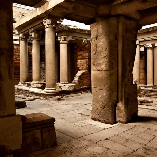 Image similar to Photograph of an ancient Roman McDonalds, wideshot,longshot,fullshot.