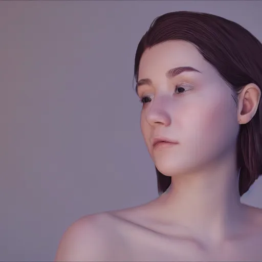 Image similar to portrait of 2 2 - year - old woman with angle 9 0 ° very beautifull looking away 8 k, cinematic scene, unreal engine, trending