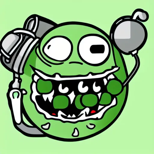 Image similar to a pickle-rick, svg sticker, vector art, wearing headphones, jamming to music