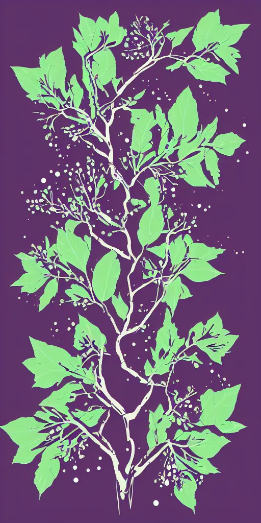 Prompt: shirt design, vector style, portrait of a branch with prune flowers, in the mountains, fresh modern look, made with photoshop