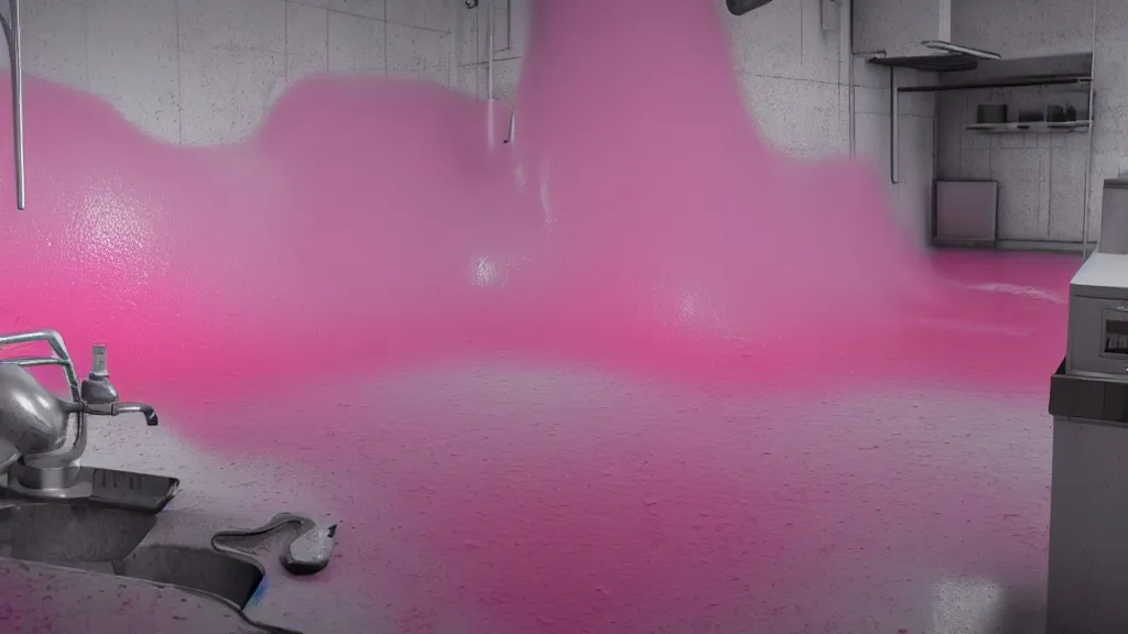 Prompt: a large vat of rotten pink fluid in a laboratory, photorealistic, octane render 8 k uhd