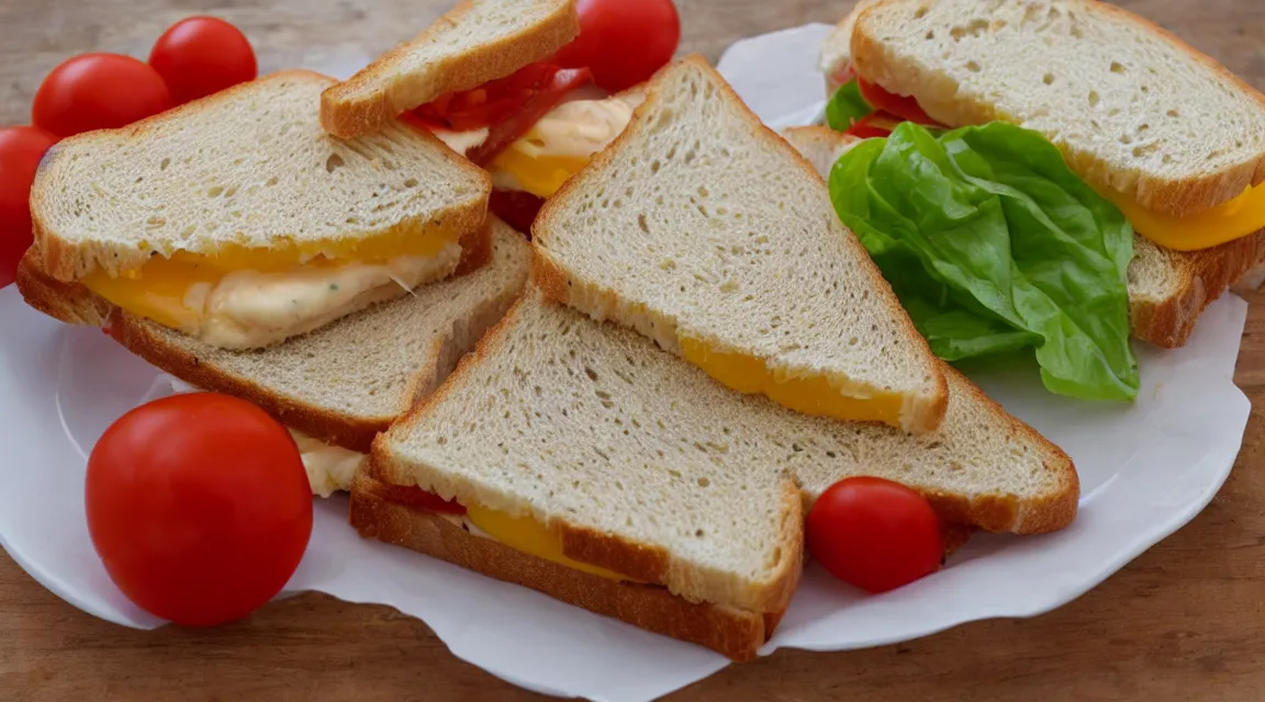 Prompt: a cheese and tomato sandwich.