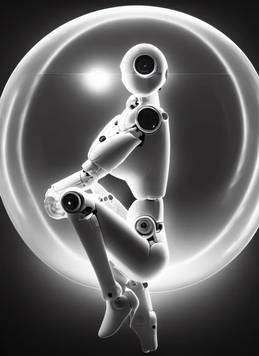 Image similar to black and white lithography of a young beautiful delicate translucent luminous cyborg - robot giving birth to the new world in a bubble, inspired by michelangelo, spiritual, halo, glory, rim light, cinematic, studio dramatic light, poetic, surreal mythical dreamy dark artistic masterpiece, octane render, 8 k, photo