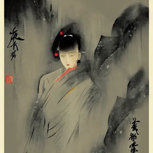 Image similar to blade runner, in the style of traditional chinese paintings