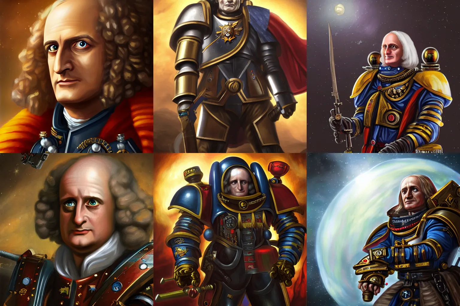 Prompt: Isaac Newton in Warhammer 40k portrait, 4k resolution, highly detailed, artstation, very sharp, epic