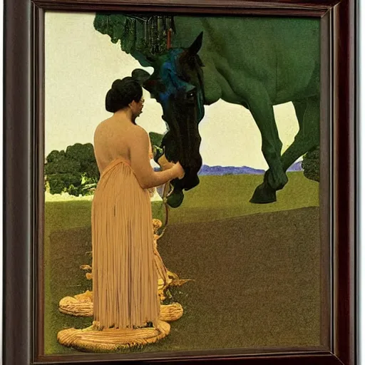 Prompt: offerings for the horse goddess by george stubbs by frederic remington by maxfield parrish