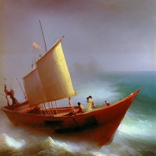Image similar to “banana boat ride, detailed oil painting by Ivan Aivazovsky”