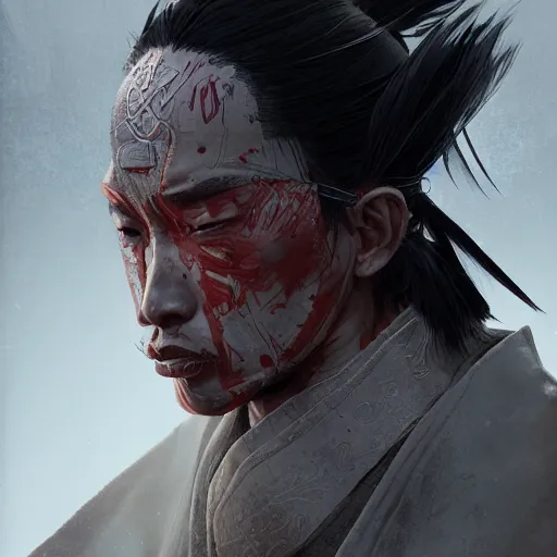 Image similar to Diseased Samurai warrior, portrait by Cedric Peyravernay, highly detailed, excellent composition, cinematic concept art, dramatic lighting, trending on ArtStation