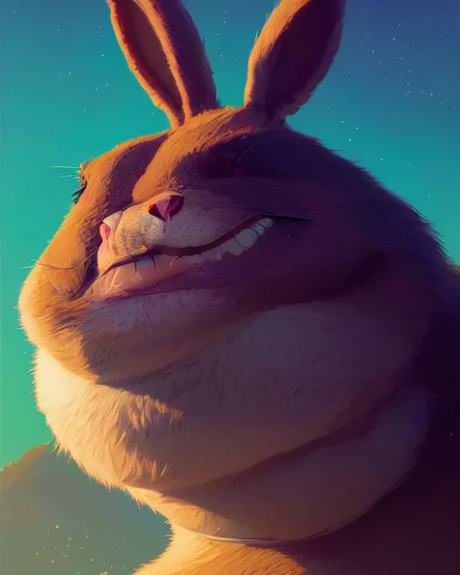 Prompt: highly detailed vfx portrait of a cute, happy big chungus, stephen bliss, unrealengine, greg rutkowski, loish, rhads, beeple, makoto shinkai and lois van baarle, ilya kuvshinov, rossdraws, tom bagshaw,