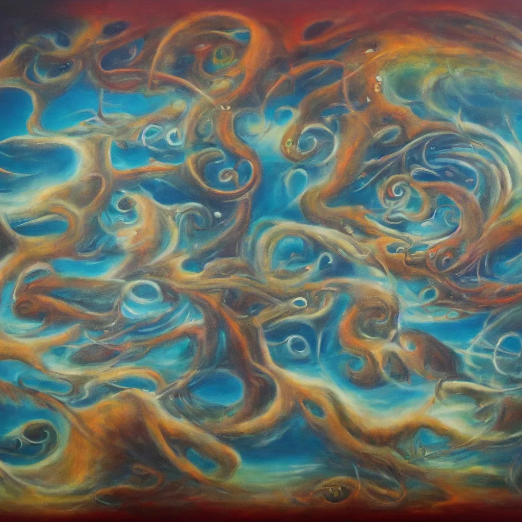 Image similar to the oceans of time will grind us all to dust, surreal, weird, oil on canvas