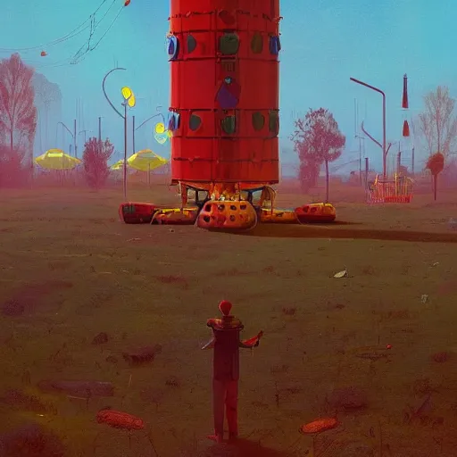 Image similar to A weird circus, by Simon Stålenhag, Makoto Shinkai and Bruce Pennington