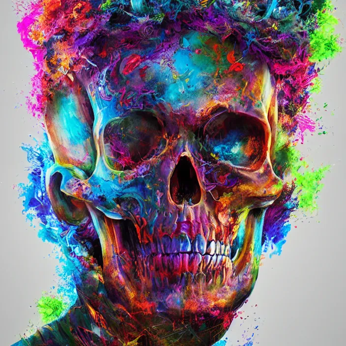 Image similar to portrait of a hypercolor skull. infected with zombie virus. intricate abstract. intricate artwork. nightmare fuel. by Tooth Wu, wlop, beeple, dan mumford. octane render, trending on artstation, greg rutkowski very coherent symmetrical artwork. cinematic, hyper realism, high detail, octane render, 8k, iridescent accents