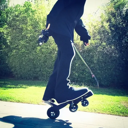 Image similar to “ grim reaper on roller blades. action shot. 4 k photo ”