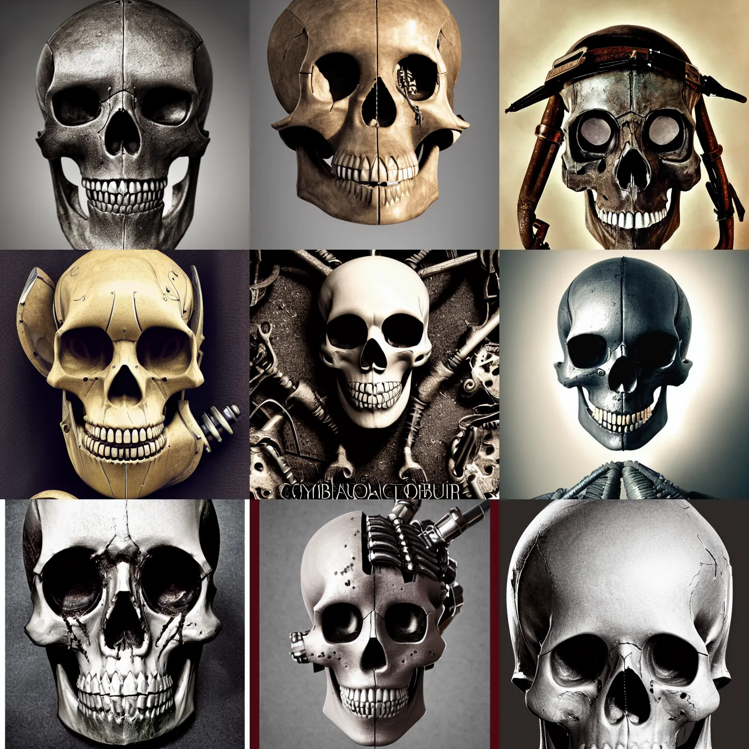Prompt: photo of a cyborg pirate skull, front view, award-winning magazine photograph
