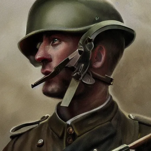 Image similar to a beautiful extremely complex painting of a man in ww 1 fighting digital painting