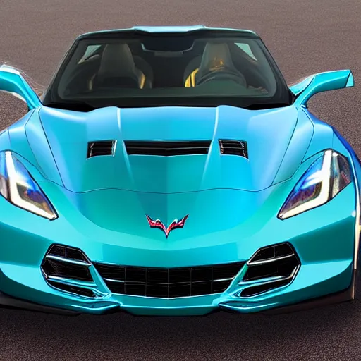 Prompt: a small dark luminous turquoise color liquid water sculpture is a corvette hybrid, corvette convertible, viscous, reflective, monochromatic, digital art