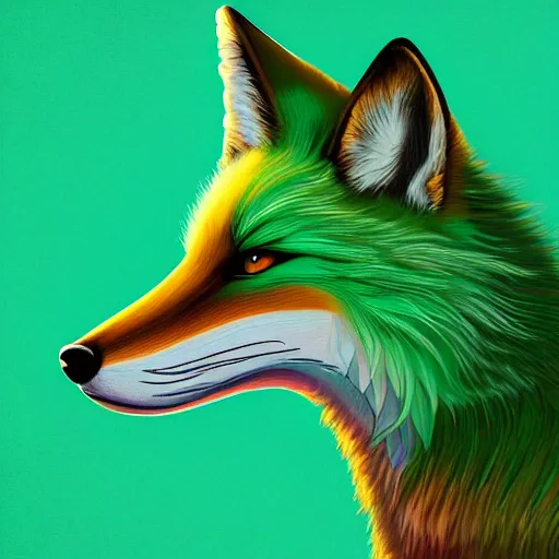 Prompt: digital fox, light green retrowave palette, digital world, highly detailed, electric breeze, anatomically correct vulpine, synth feel, fluffy face, ear floof, flowing fur, super realism, accurate animal imagery, 4 k digital art