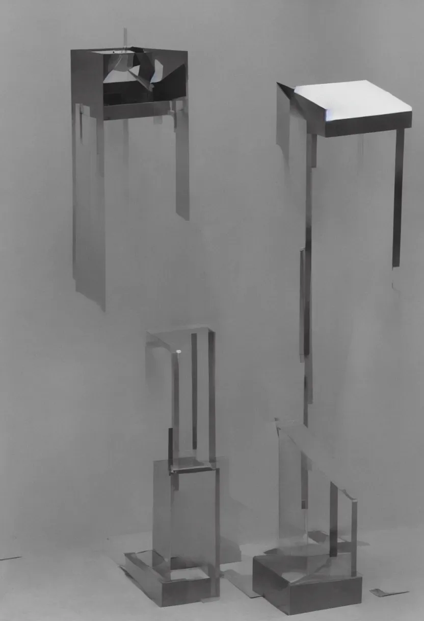 Prompt: a readymade machine on a pedestal, Marcel Duchamp, museum pedestal, minimal empty room