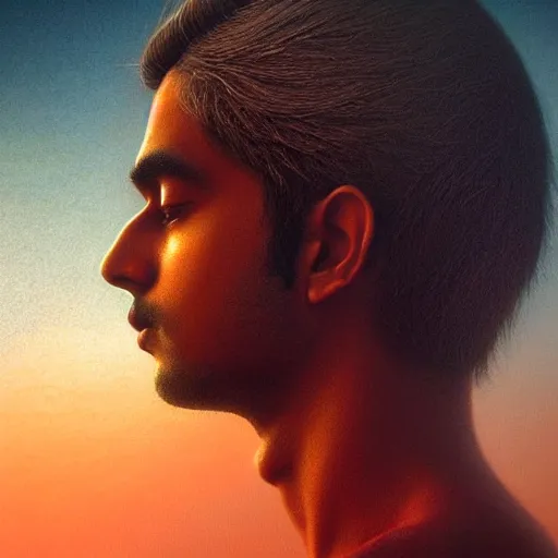 Image similar to perfectly - centered movie promotional poster - photograph of a young indian guy and a beautiful girl side profile faces symmetrical ; real life portrait by beksinski and jean delville, romantic theme, two lovers sharing one heart, unreal engine 5, photorealism, hd quality, 8 k resolution, cinema 4 d, hdr dramatic lighting ; symmetrical, cinematic, high coherence