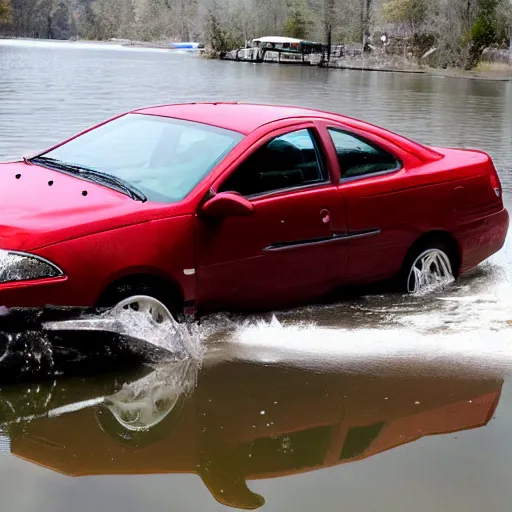 Prompt: a chevy cavalier, sinking in a river, photo