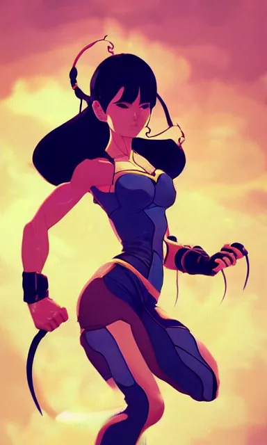 Prompt: little female character inspired by chun li, digital art made by makoto shinkai, lois van baarle and jakub rebelka, highly detailed, symmetrical, extremely coherent, anatomically perfect
