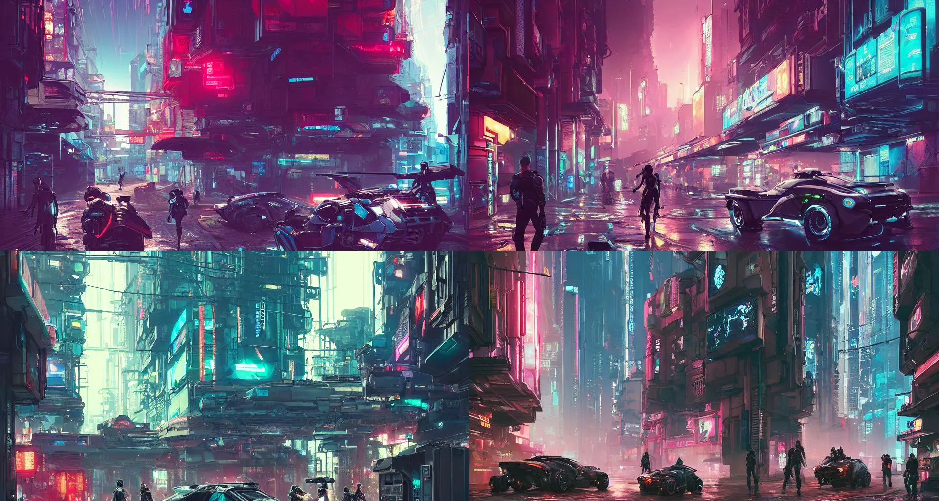 Prompt: a beautiful concept art of cyberpunk 2 0 7 7 cyber vehicles in alleyway and futuristic city with hundreds people are working on cyber robotics creatures, by alena aenami and studio ghibli and alejandro burdisio, dark night, anime, manga, hyper detailed, vibrant, landscape, 8 k hdr, digital, artstation, cg