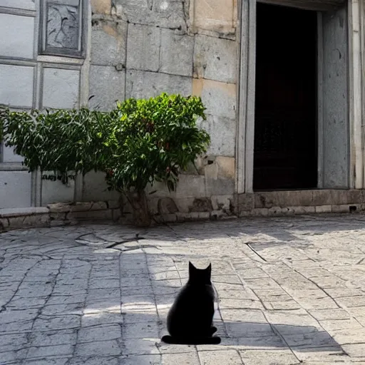 Image similar to A giant cat sitting next to a mosque in Istanbul, daytime, photorealistic, 4K, HD, award winning