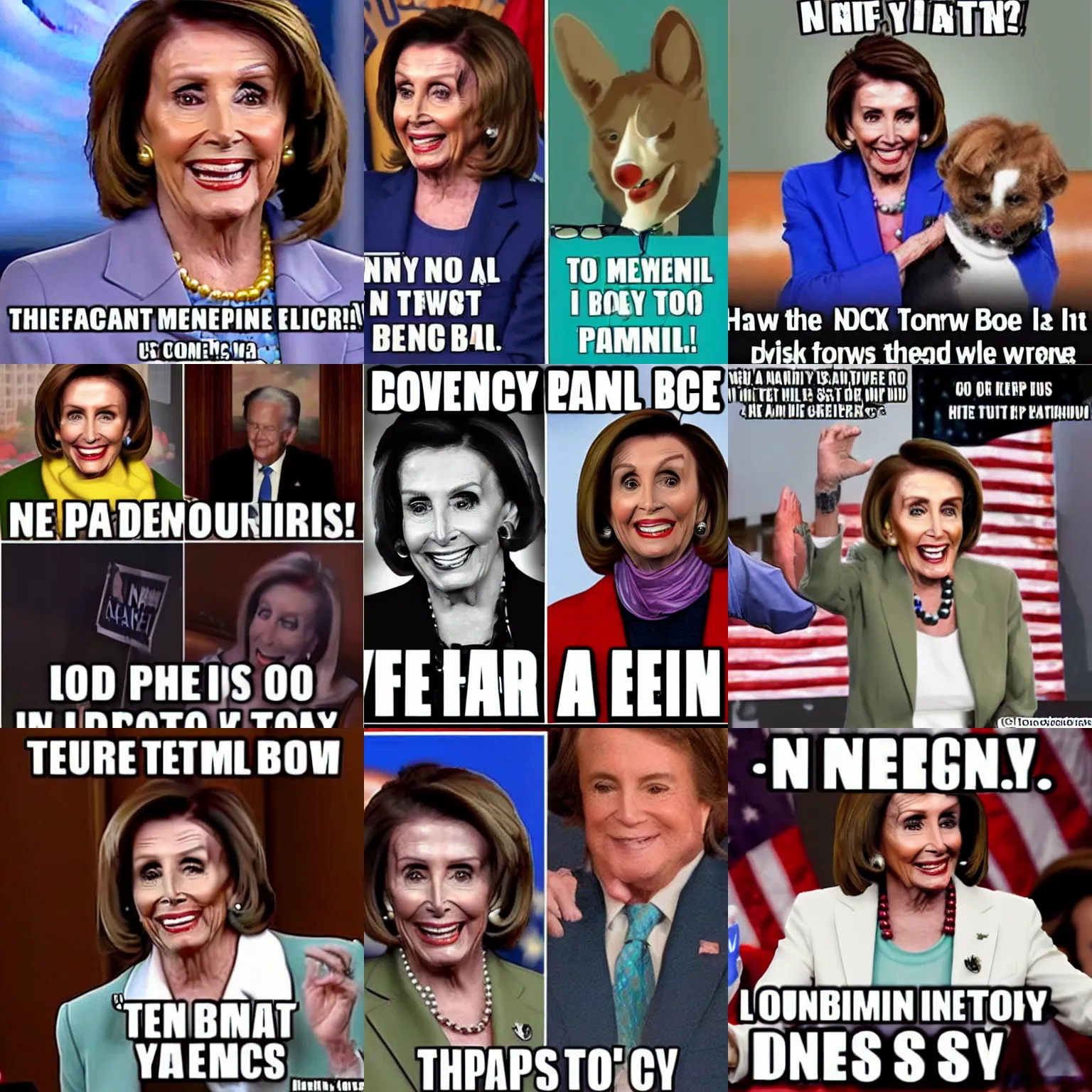 Prompt: a hilarious conservative Nancy Pelosi meme, iFunny Impact font bottom text laughing emoji 😂