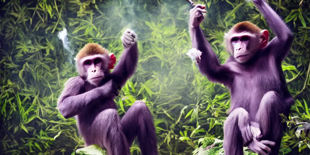 Image similar to hazy monkey boy smoked out purp skurp kush smoking snoop dogg little monkey animal