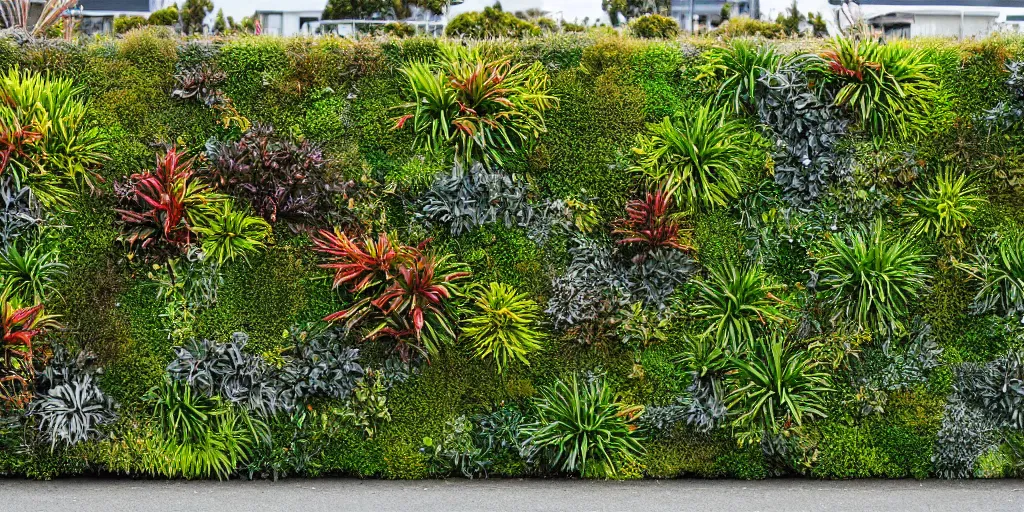 Image similar to a living wall made of new zealand endemic plant species on a suburban street in wellington, new zealand. astelia, metrosideros, griselenia